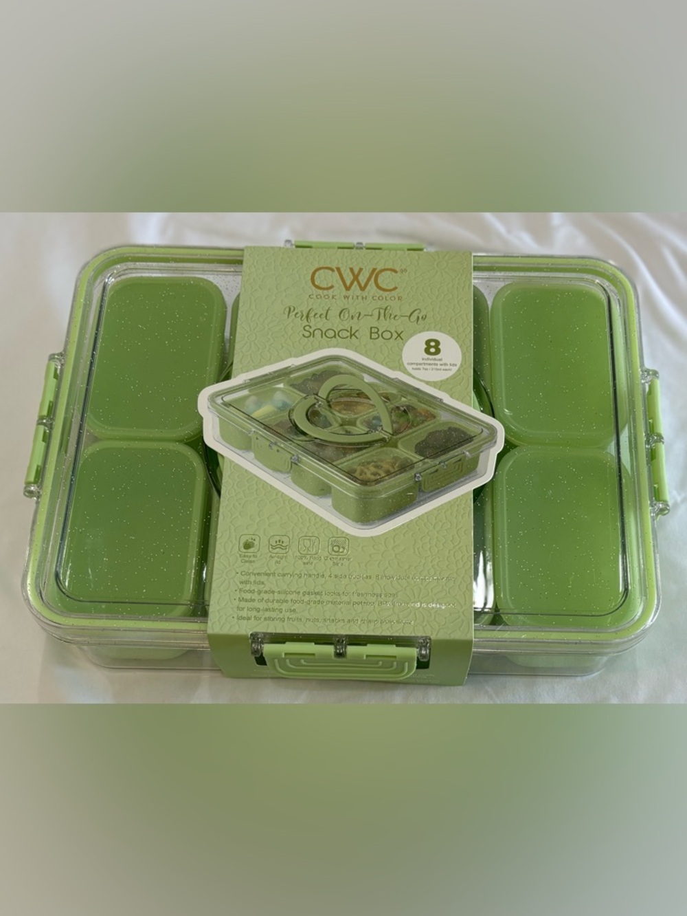 CWC COOK WITH COLOR GREEN Snack Box Set - 8 Compartments Storage NEW